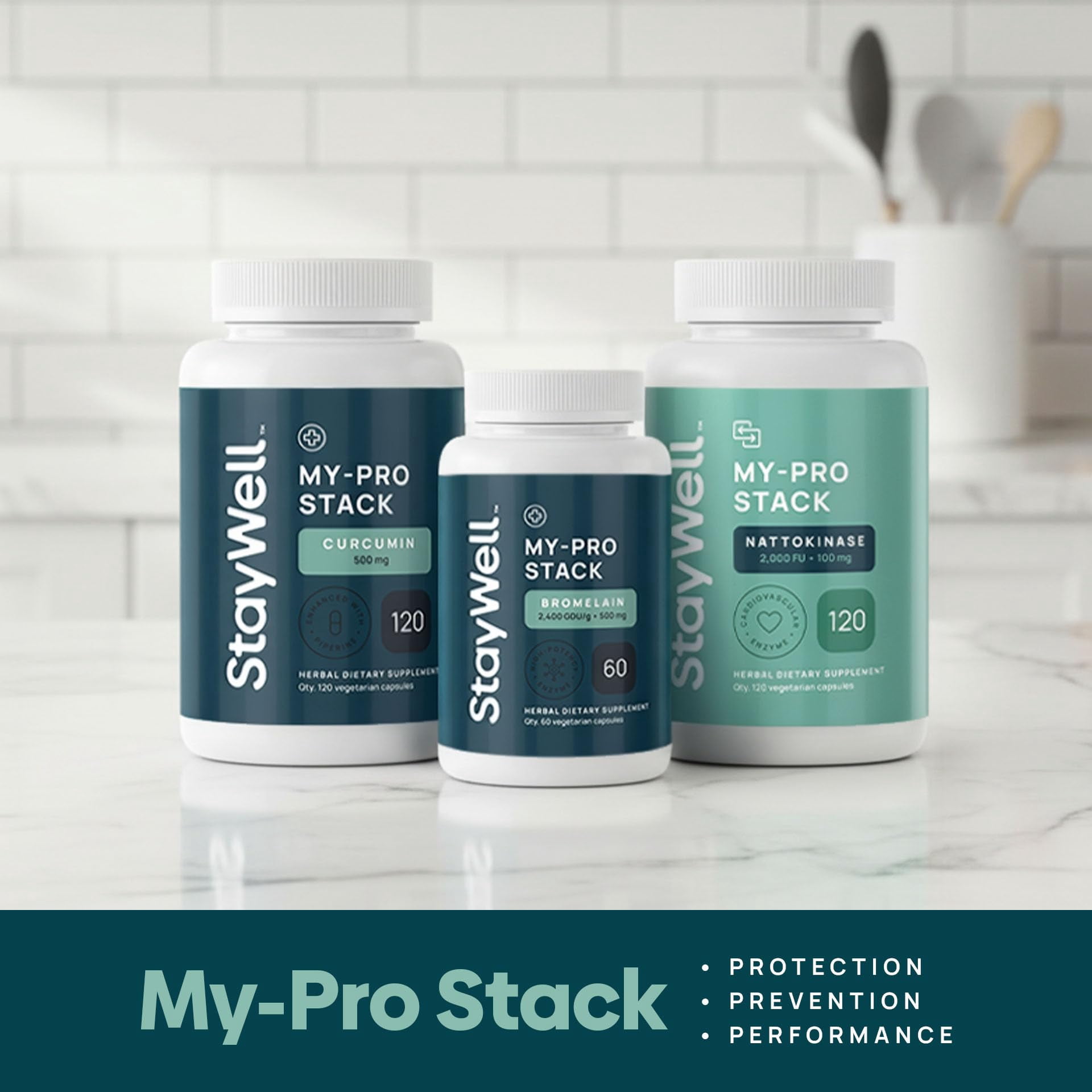 Stay-Well Naturals Spike Protein Supplement | Nattokinase 2000 FU 100mg, Bromelain 500mg, Curcumin 500 mg, 60 Day Supply | Full Protocol of Nattokinase Bromelain Curcumin (3 Bottle Set)