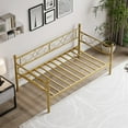 thumbnail image 4 of Twin Daybed, Heavy Duty Metal Twin Day Bed with Pull Out Trundle, Sofa Bed Frame with Floral Headboard, Sturdy Steel Slats Support, No Box Spring Needed, 4 of 8