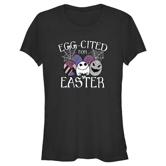 Junior's The Nightmare Before Christmas Egg-Cited for Easter  Graphic Tee Black Small