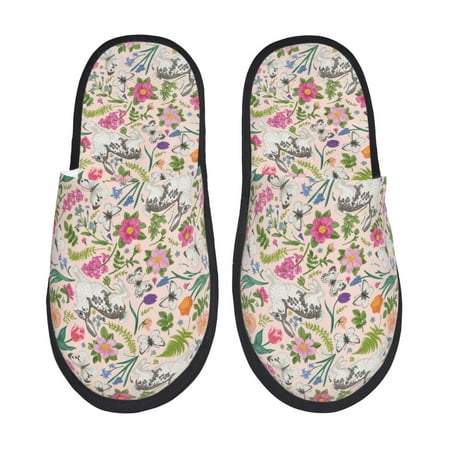 Balery Bunny Floral Slient Indoor Furry Fleece Comfort House Shoes Soft Non-Slip Home Shoes Cotton slippers House Slippers-- Large