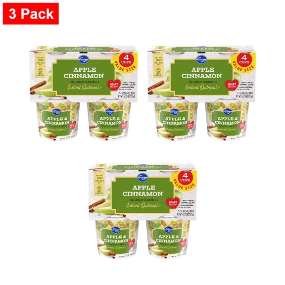 Kroger Naturally Flavored Apple Cinnamon Instant Oatmeal 4 ct - 3 Pack