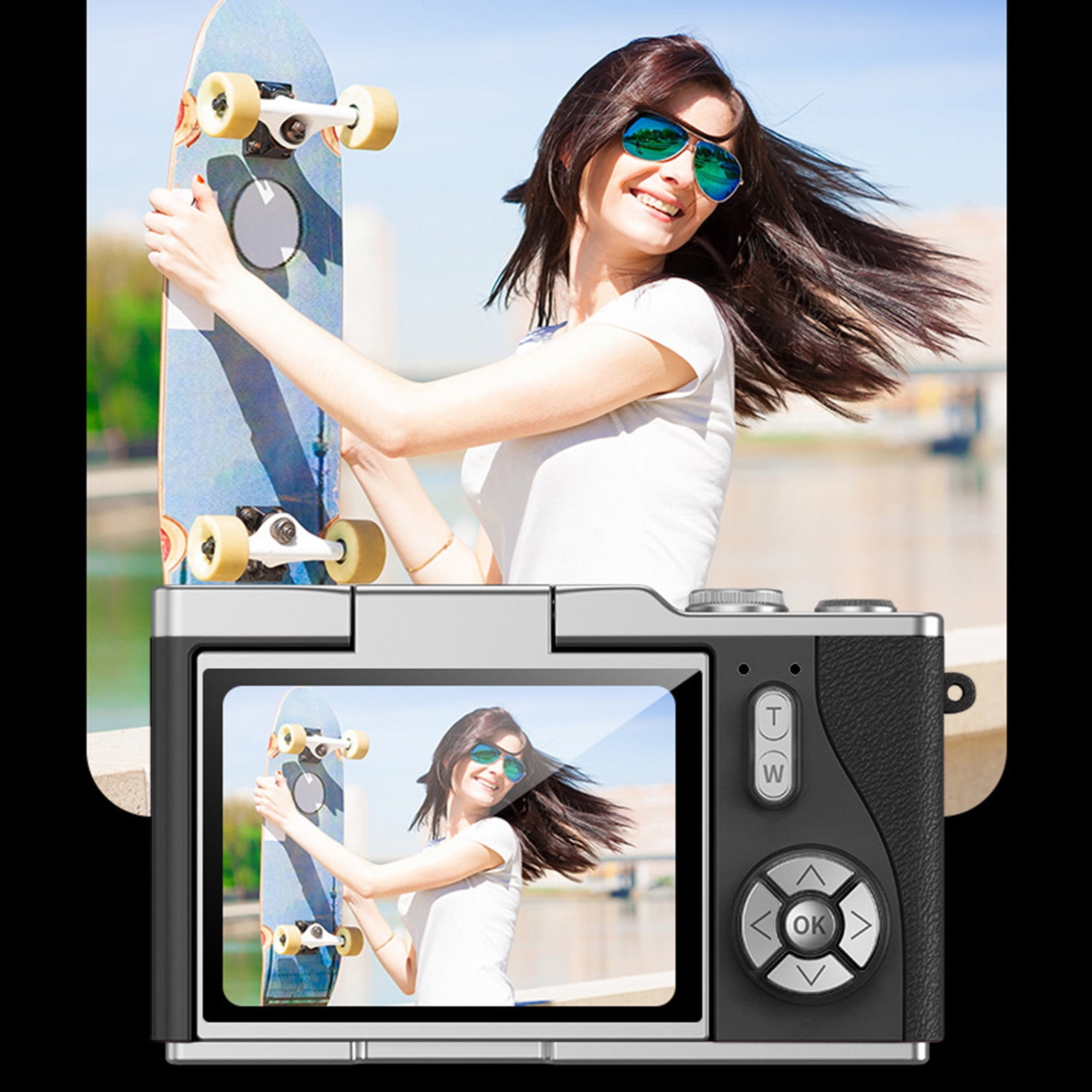 Digital Camera, Gaqring 2.4 Inch Flip Screen Autofocus 1080P HD Selfie Beauty Camera, 8X Digital Zoom 48MP CMOS Sensor Night Vision Flash Portable Teen Camera, Black