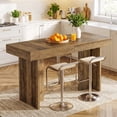 thumbnail image 4 of Finmind 55" Kitchen Island, Farmhouse Wooden Stationary Island Table with Large Worktop & Leg Room, for Meal Prep, Dining, Rustic Brown, 4 of 8