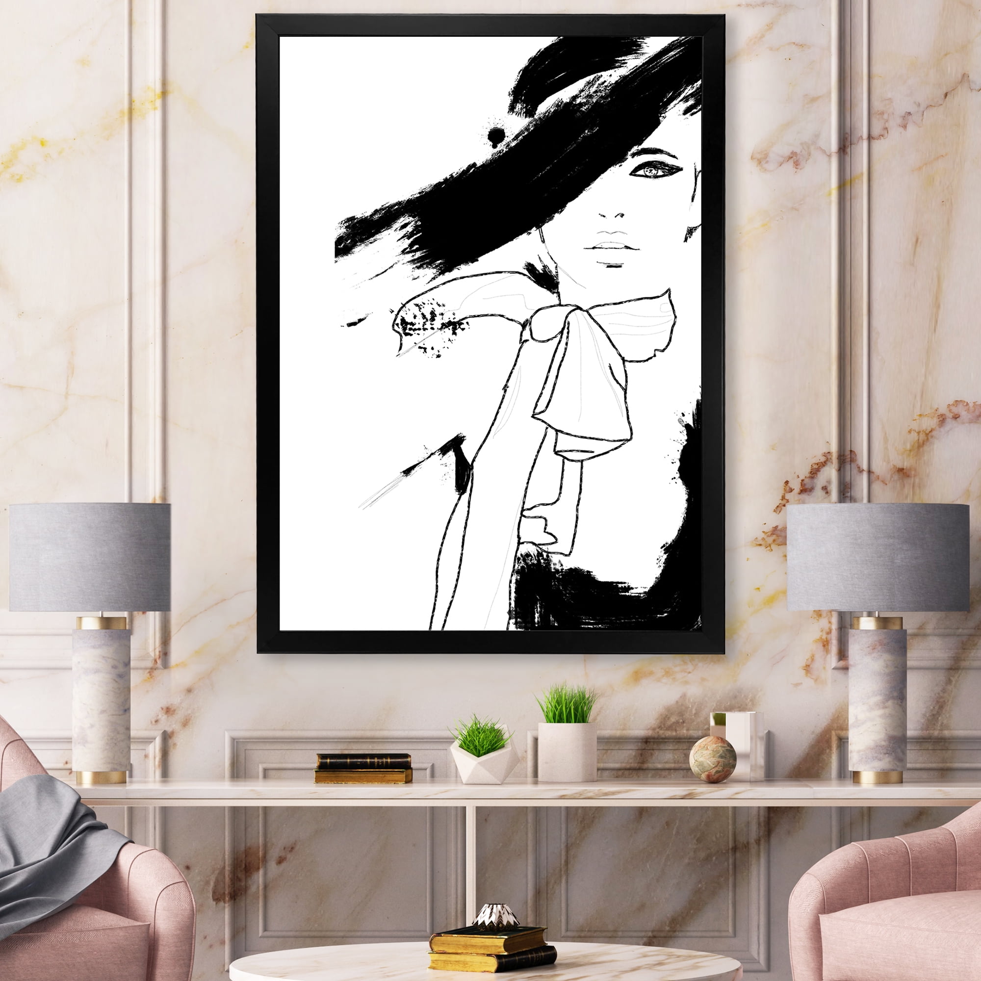 Designart 'Beautiful Black and White Model Haute Couture Fashion Woman I' Modern Framed Art Print