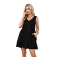 thumbnail image 3 of Women's Sleeveless V-Neck Mini Dress Beach Casual Sundress Summer Vacation Outfit Black XS, 3 of 7