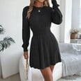 thumbnail image 5 of Womens Crew Neck Long Sleeve Spring Fall Dresses,Women's Fashion Casual Twisted Knit Fitted Waist Sweater A-line Skirt Round Neck Long Sleeve Solid Color Dress Black, 5 of 8
