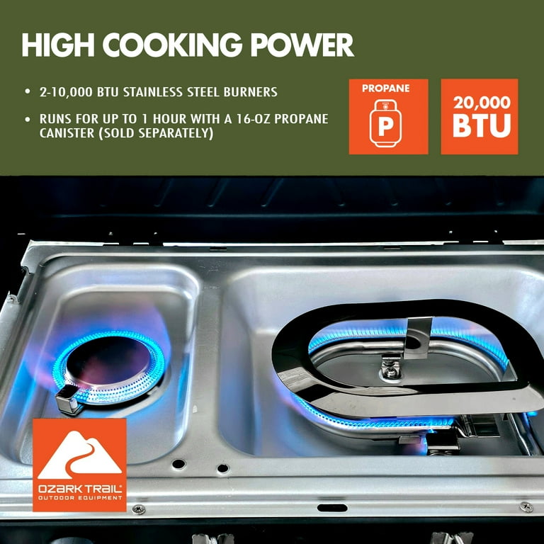 Ozark Trail 2 Burner Black Propane 2-in-1 Portable Camp Stove and