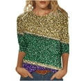 thumbnail image 2 of AGWOLF Plus Size Mardi Gras Shirt for Women Crewneck 3/4 Sleeve Tops Bling Graphic Pullover Fat Tuesday Party Costume, 2 of 5