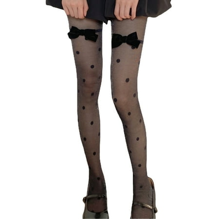 

CHAOMA Women Sexy Shiny Shimmer Sheer Pantyhose Polka Dot Print Bowknot Tights Stocking