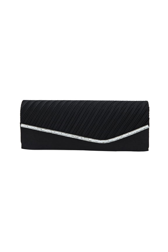 Elegant Pleated Satin & Crystal Flap Clutch Evening Bag