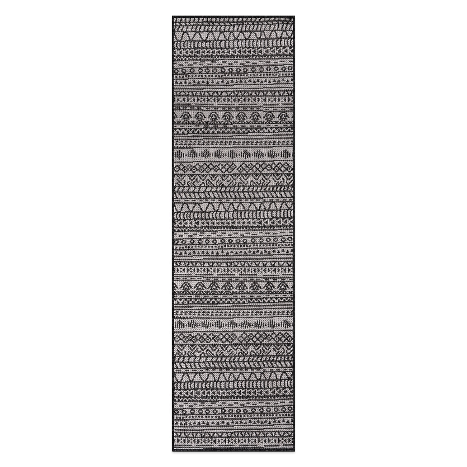 World Rug Gallery Contemporary Geometric Bohemian Textured Flat Weave Indoor/Outdoor Area Rug - BLACK 2'x7'