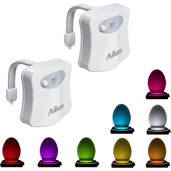 Toilet Night Light 2Pack by Motion Sensor Activated LED Light 8 Colors Changing Toilet Bowl Illuminate Nightlight for Bathroom Battery Not Included Perfect with Water Faucet Light