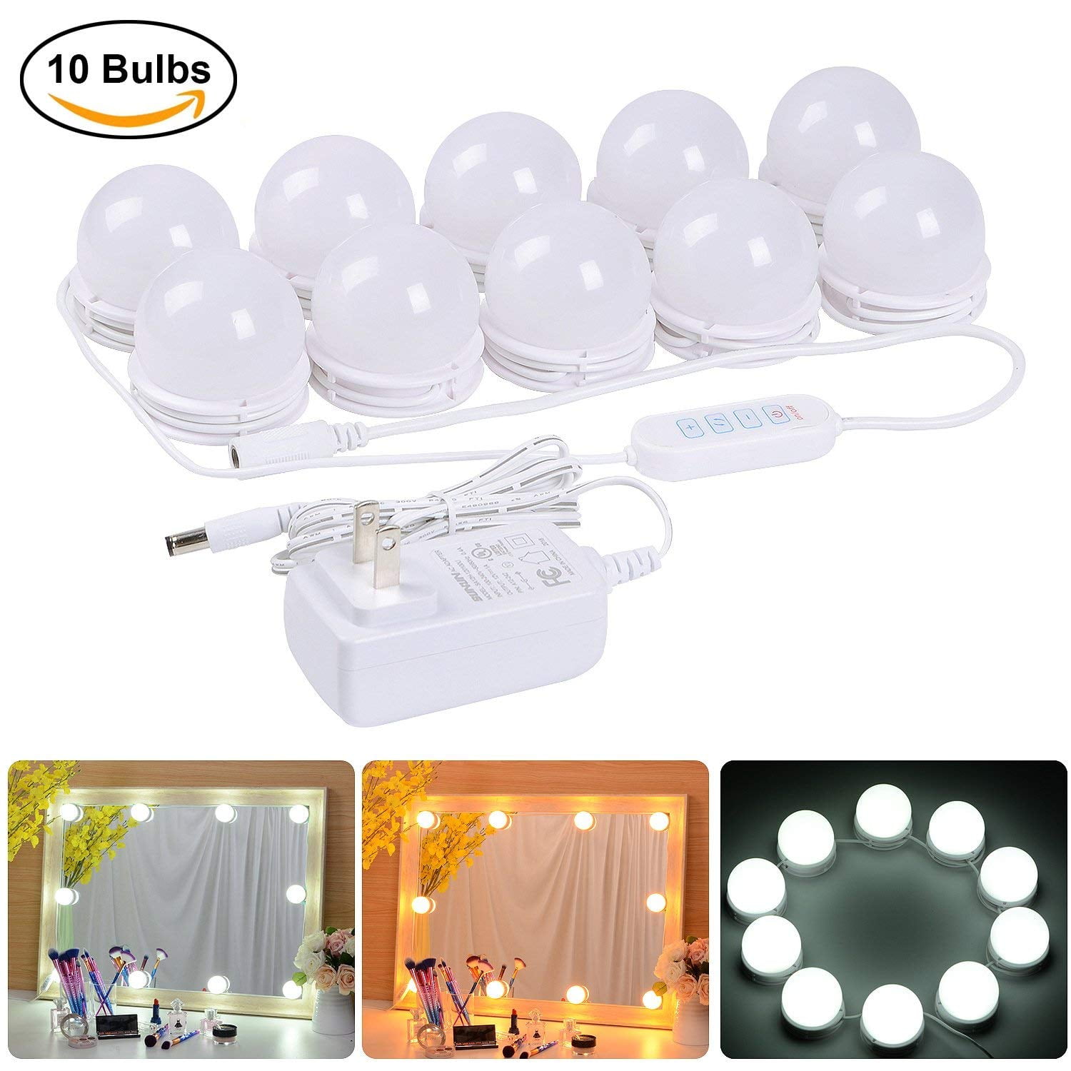 3 Colors & 10 Brightness Hollywood Style 10 Dimmable Light Bulbs for Makeup Vanity BASEIN LED Vanity Mirror Lights Kit 