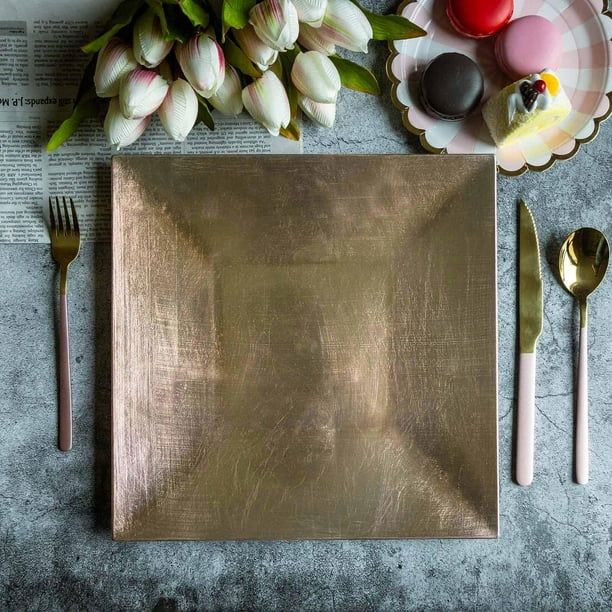 6 Pack 12" Square Gold Rim Acrylic Charger Plates