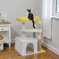 thumbnail image 2 of Tcbosik Small Cat Tree for Indoor, 27.5"H Activity Tower with Scratching Post and Pad, Modern Cat House with Padded Top Bed for Living Room, Bedroom, Yellow & White, 2 of 8