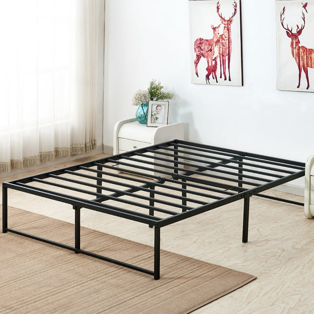 VECELO Queen Size Black Platform Bed Frame Metal No Need for Box Spring
