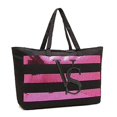 thumbnail image 2 of Victoria's Secret Black Canvas Tote Bag with Pink Sequin Stripes and Zipper, 2 of 5