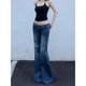 thumbnail image 3 of Pantalones vaqueros acampanados ajustados de cintura baja para mujer, pantalones de pierna ancha informales elegantes, pantalones de campana de mezclilla Sexy para mujer, verano, nuevo, 3 of 5