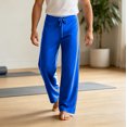 thumbnail image 2 of PNTUTB Wide Leg Pants for Men Solid Color Drawstring Trousers Casual Loose Comfortable Trendy Lounge Workout Yoga Sporty Pants, 2 of 7