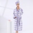 thumbnail image 2 of Htigea Womens Bathrobe with Hair Towel Plaid Long Sleeve Belted Robes Fleece Shower Wrap Gown for Winter Purple,Free Size, 2 of 4