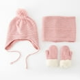 thumbnail image 3 of Toddler Winter Hat Scarf Mittens Set, Ear Flap Beanie with Chin Tie & Pom Pom, Plush Lined Knit Set, Kids Snow Accessories for 2-8 Years, Matching Winter Accessories Pink, 3 of 7