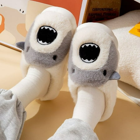 

CoCopeanut Cartoon Shark Slipper for Women Cute Animals Faux Fur Platform Ladies Home Slippers Winter Indoor Warm Plush Shoes Flip Flops