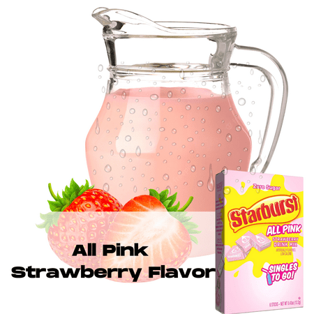 (4) Starburst Singles To Go Powdered Drink Mix All Pink Strawberry Flavor Water Enhancer Sugar-Free Low-Calorie Beverages Easy to Prepare 6 Sticks each 24 Total Servings & CUSTOM Storage Carrier
