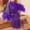 Purple, variant on Puntoco Women's V-Neck Feather Trim Satin Bridal Robe, Kimono Wrap Short Sleep Robe for Wedding & Boudoir White XL