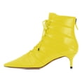 thumbnail image 2 of YDN Wome Comfortable Pointed Toe Ankle Boots Kitten Mid Heel Lace up Booties Back Zippers Dress Party Shoes Size 6 Yellow, 2 of 4