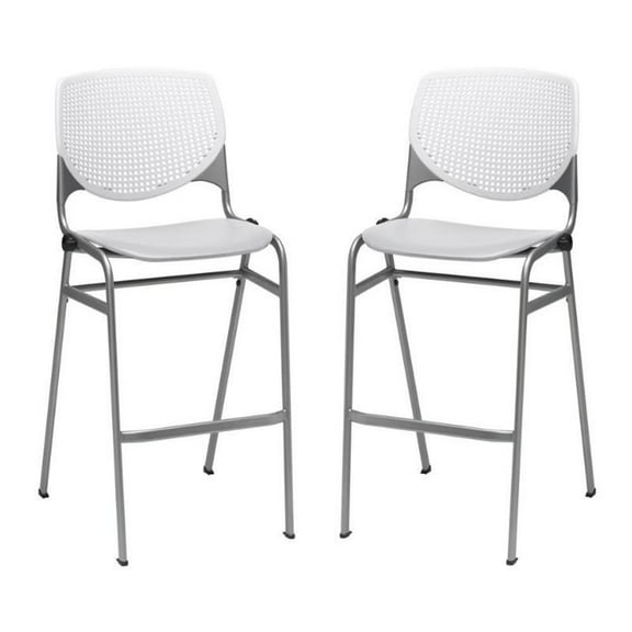 Home Square Stack Barstool in White Back/Light Grey Seat - Set of 2