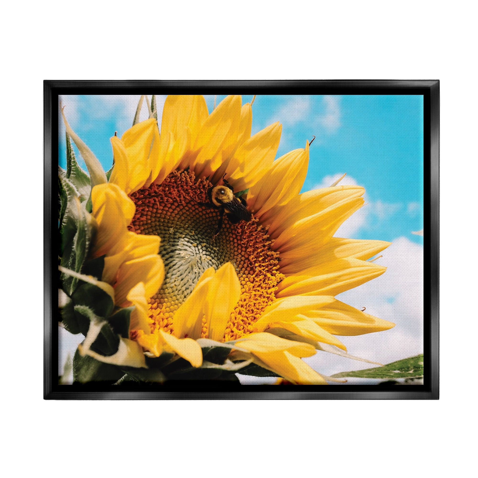 Stupell Industries Summer Sunflower Blossom Pollinating Honey Bee Photography Photograph Metallic Gold Floating Framed Canvas Print Wall Art, Design by Hey Bre! Creative Studio