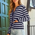 thumbnail image 2 of Yangnuo Womens Fashion Clearance Comfy Jackets 2025 Women's Knitted Button Up Cardigan Striped Long Sleeved Round Neck Sweater, 2 of 5