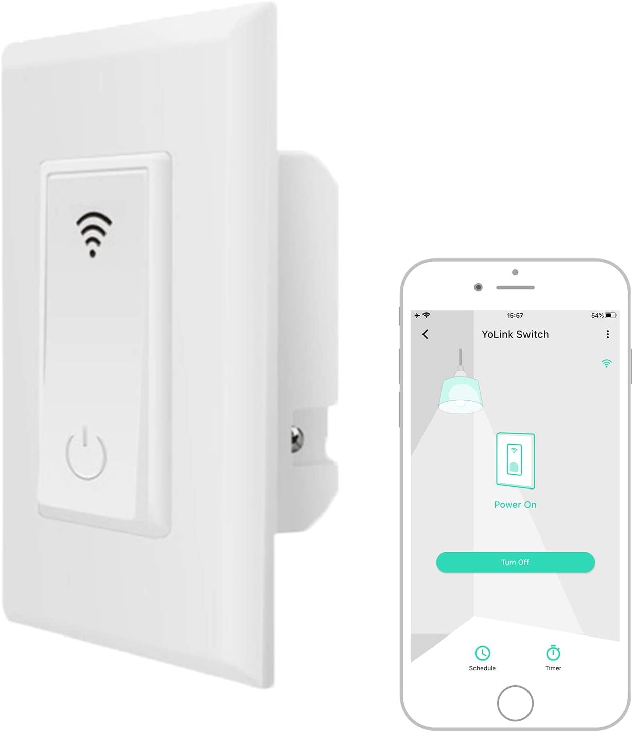 Wall Switch, YoLink 1/4 Mile Super Long Range Smart Light Switch Single Pole 10A In-Wall Switch Compatible with Alexa Google Assistant Home IFTTT, ETL Listed, Neutral Wire Needed, YoLink Hub Required