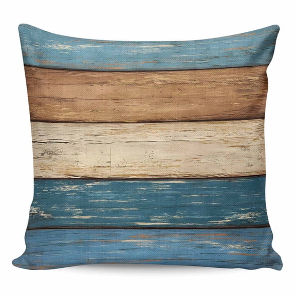 Farmhouse Navy Blue Brown Pillow Covers 18x18 Inch Decorative Throw Pillow Cover, Vintage Wooden Striped Sofa Pillowcases Accent Cushion Case Home Decor Bedroom Living Room