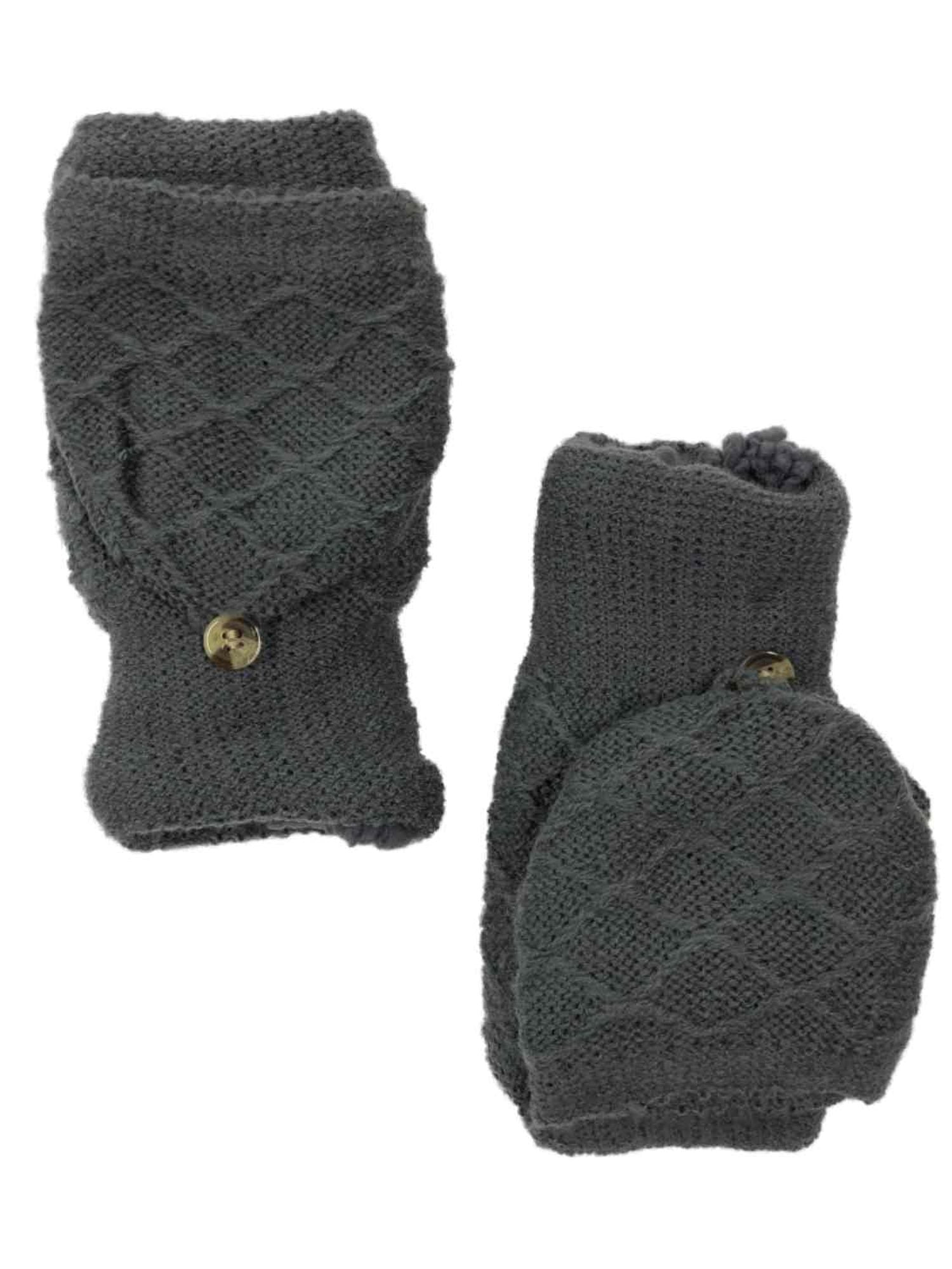 Sonoma Womens Gray Knit Convertible Fingerless FlipTop Gloves Sherpa