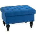 thumbnail image 2 of HOMCOM Ottoman with Storage for Living Room, 25" Storage Ottoman with Removable Lid, Button-Tufted Fabric Bench for Footrest and Seat with Wood Legs, Blue, 2 of 9
