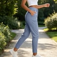 thumbnail image 4 of Lenpel Womens Casual Cropped Pants Fall Tapered High Waisted Comfy Ankle Trousers Plain Straight Leg Work Pants with Pockets(Blue,3X-Large), 4 of 6