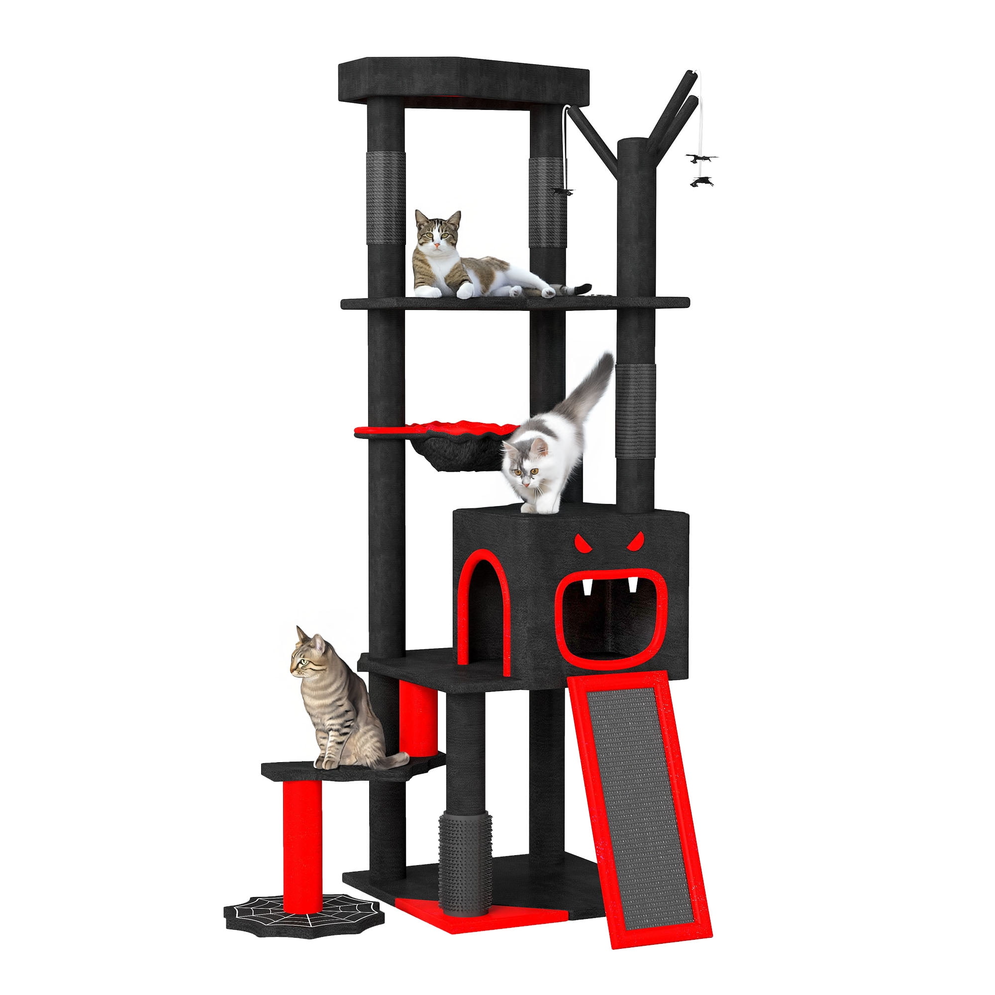 Dextrus 60" Gothic Cat Tree with Coffin Bed, Tall Halloween Cat Tower with Ladder & Sisal Scratching Posts, for Indoor Cats ,Black