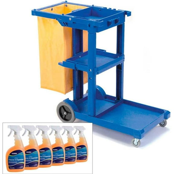 Global Industrial 800377 Janitor Cart Blue with Citrus Cleaner Degreaser Case