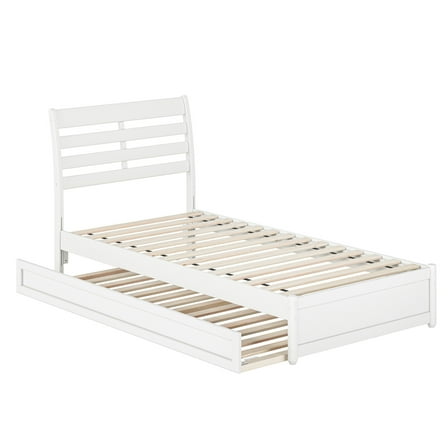 Emelie Twin XL Wood Platform Bed with Panel Footboard & Twin XL Trundle in White