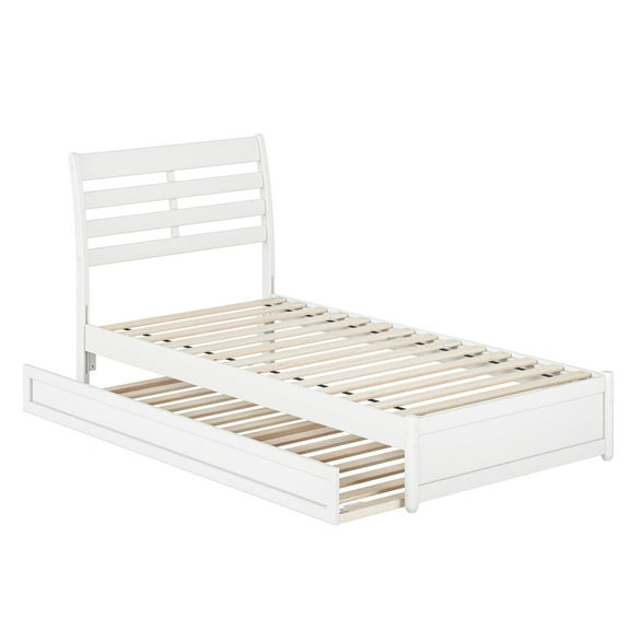 Emelie Twin XL Wood Platform Bed with Panel Footboard & Twin XL Trundle in White