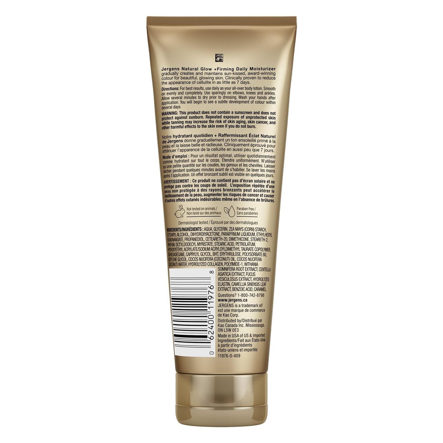 Hydratant quotidien Éclat Naturel + Raffermissant de Jergens pour la peau sèche, tons pâles à moyens (200 ml)