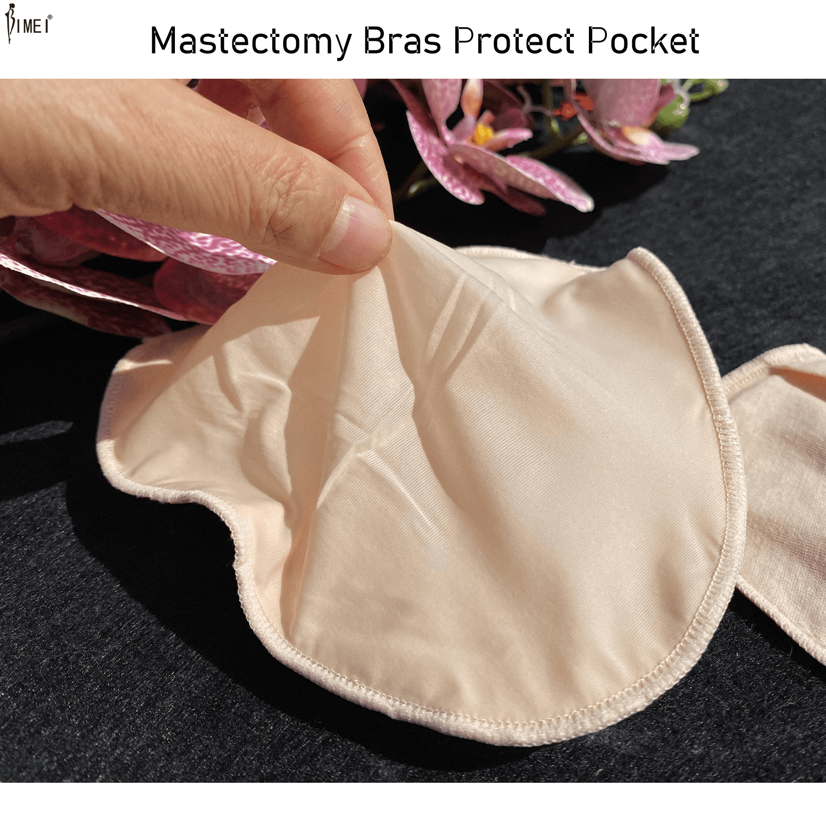 BIMEI Breathable Protect Pocket for Mastectomy Silicone Breast Forms Cover  Bags for Prosthesis Artificial Fake Boobs Triangular 1 Pair ,Beige,S 