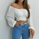 thumbnail image 2 of Top corto con hombros descubiertos y lazo para atar, manga larga, para mujer - Blusa con ribete elástico y puños con volantes - Sexy para fiestas y citas, 2 of 5