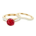 thumbnail image 4 of Rosec Jewels Lab Grown Ruby Wedding Bridal Ring Set - AAAA Grade Certified - Ruby Engagement Ring with Band - with Jewelry Box, 18K Yellow Gold, US 8.50, 4 of 8