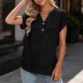 thumbnail image 6 of Women's Casual Solid Color V Neck Button Down Short Sleeve Cotton Tops Blouses Soft Lightweight Work Office Outfits | CSEONE,Black XL, 6 of 7