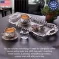 thumbnail image 3 of Handmade Turkish Coffee Cup Set of 2 with Glasses, Saucers, Cup Holders, Candy Bowl and Tray | Espresso Mugs for Authentic Turkish, Greek and Arabic Coffee Experience, Silver, 2.9 oz, 3 of 4