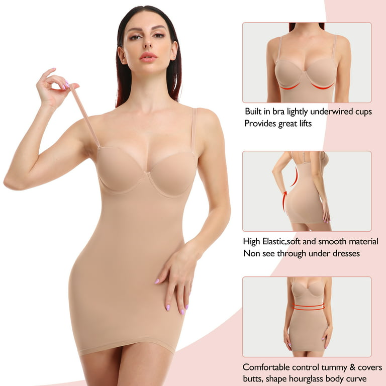 MISS MOLY Women Full Slip Shapewear Bodysuit Under Dress Lingerie Slimming  Body Shaper Built In Bra Cami Tummy Control 