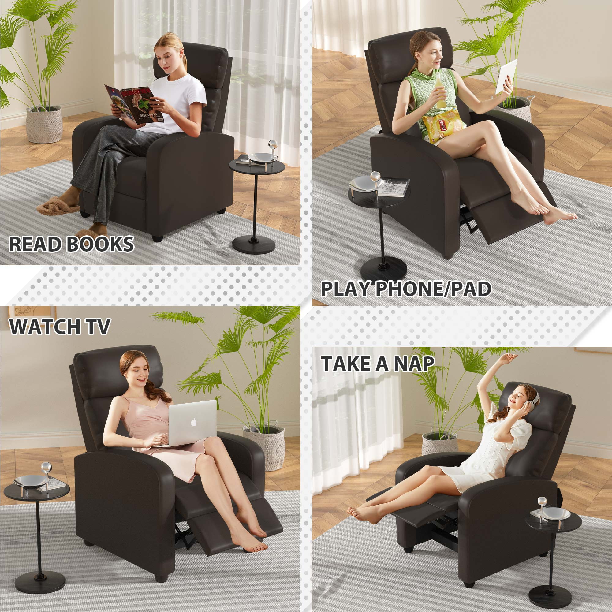 YRLLENSDAN PU Leather Massage Living Room Power Recliner with Footrest, Brown