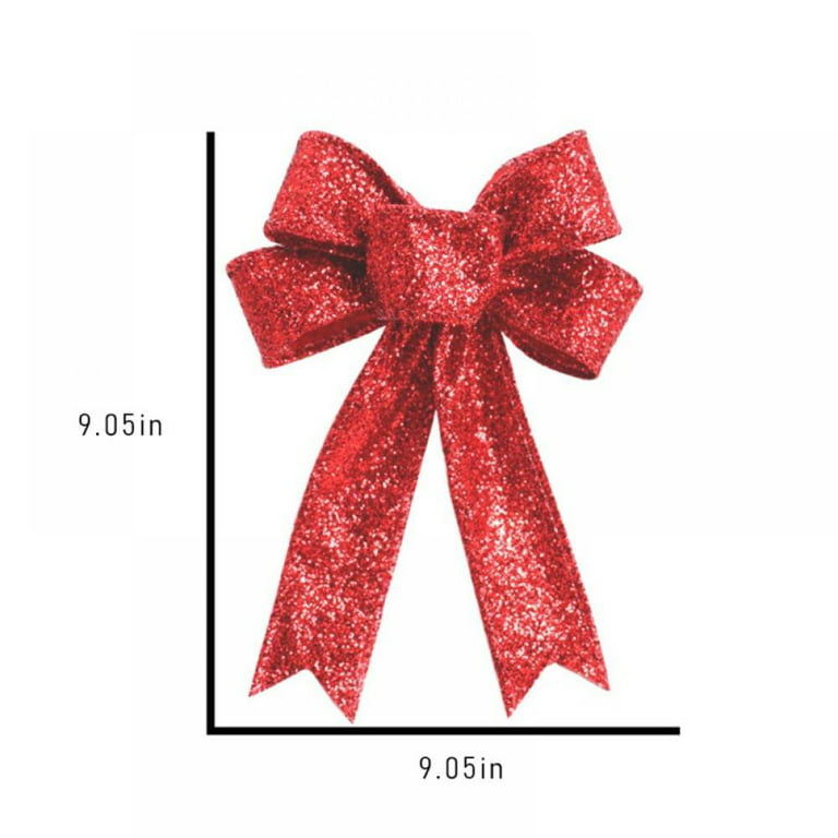 Pretty Comy 23cm Large Red Christmas Bow Xmas Tree Ornament DIY Glitter Bow Ribbon for Christmas Party Home Door Wall Decor, Pack of 3, Size: One Size